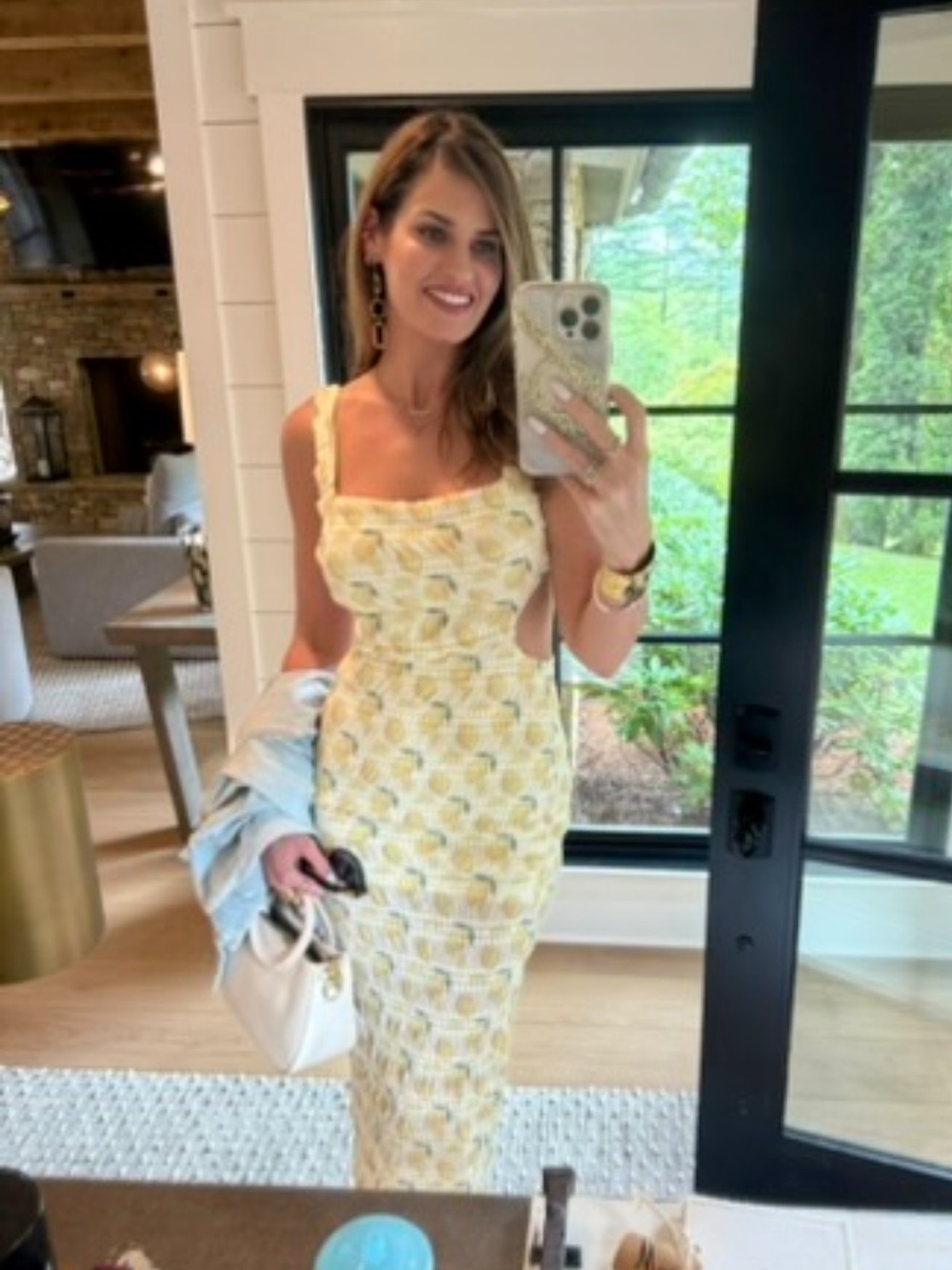 Bailey Rose Yellow Lemon Square-Neck Midi Dress